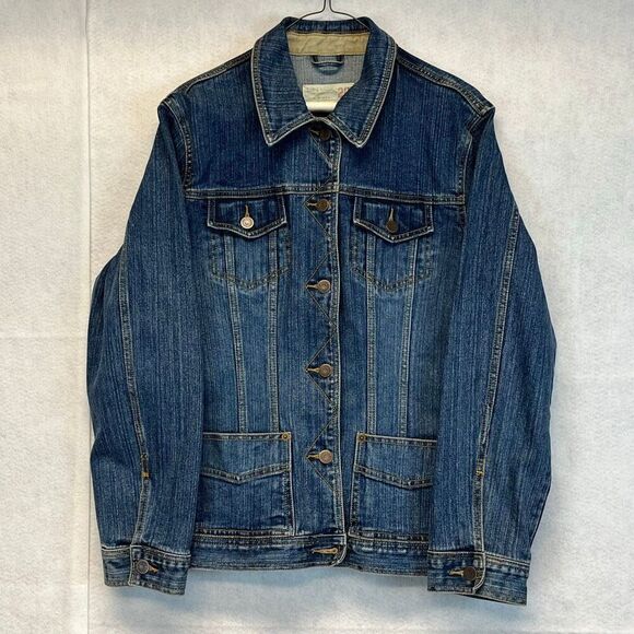 Eddie Bauer Jackets & Blazers - EDDIE BAUER Jean Jacket Women's XL Blue Denim Button Front Trucker Long Sleeve